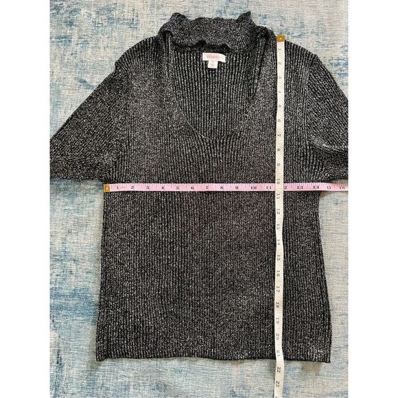 NWT! Xhilaration Black Metallic Silver Ribbed Mock Neck Cutout Long Sleeve XL - Picture 7 of 7